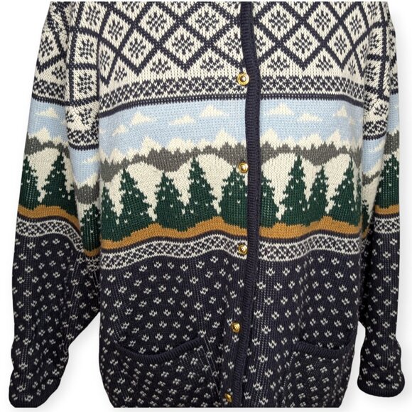 Croft & Barrow Knit Button Front Winter Scene Forrest Cardigan Size XL - Picture 3 of 14